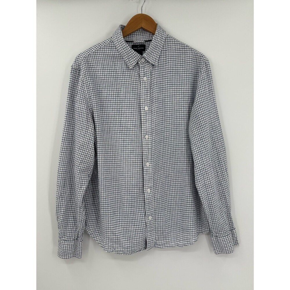 Daniel Hechter Paris Grid Check Linen Blend Button Down Shirt | White/Blue | L
